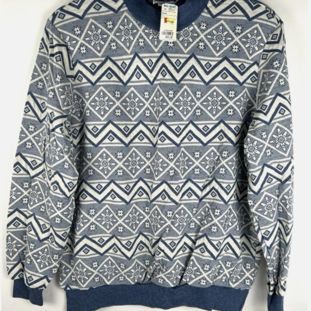 NWT Vtg Cape Cod Blue White Snowflake Fair Isle Oversize Sweater Womens L